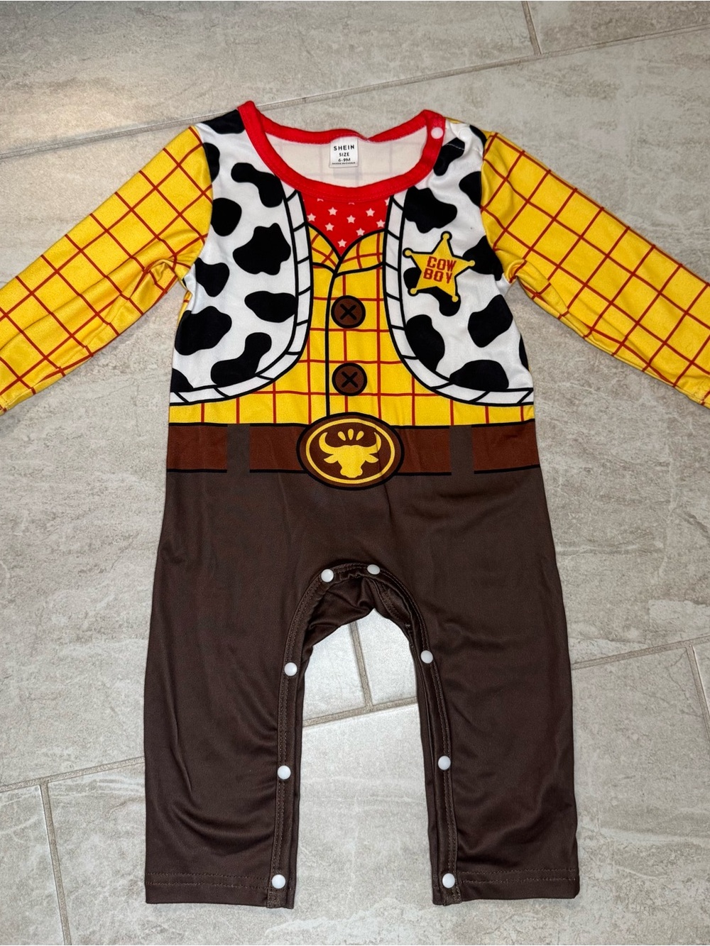 SHEIN Red, Yellow & Black Cowboy Baby Romper